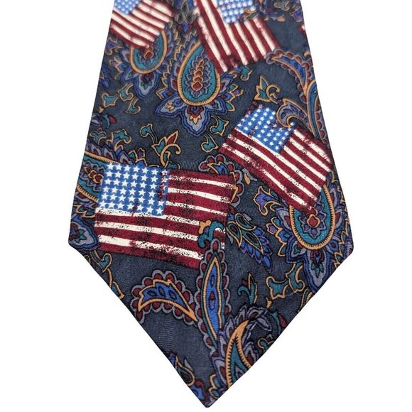 Adolfo 100% Silk Tie American‎ Flag Paisley Patriotic USA Classic Width - Picture 3 of 12